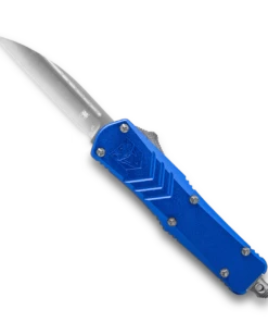 CobraTec Blue FS-X OTF Knife CTKSBLUFS-XSWNS, 2.75" D2 STeel Wharncliff Plain Blade, Blue Aluminum Handle