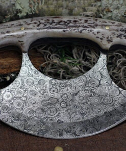 Damascus Blade Knife Ulu, DM-1111SG, 4.5" Damascus Steel Ulu Blade, Stag Bone Handle