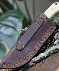 Damascus Blade Knife Damascus Short Skinner White Bone, 3" Damacus Blade, White Bone Handle, Leather sheath -Knifeworks Sales Store DM1193BO.3 44924.1618324281