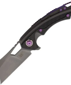 EOS - Elite Outfitting Solutions EOS Mini Cleaver Sasha EOS092, 3.25" CPM S60V Dark Stonewashed Cleaver, Titanium Handle w/ Purple Inlay