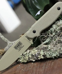 ESEE Knives ESEE Laser Strike Knife, Desert Tan Plain Edge, Black Kydex Sheath, Fire Steel and Tinder Tabs Included In Handle
