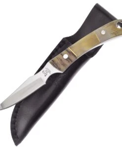 Hen & Rooster Fixed Blade, 3" Satin Stainless Blade, Rams and Ox Horn Handle