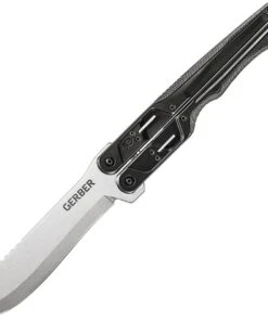 Gerber DoubleDown Folding Machete, 31-3001536N, 6.75" 420HC Stonewashed Recurve Blade, Black Handles