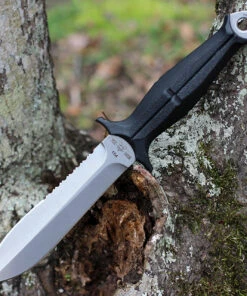 GiantMouse Ranae Fixed Blade Knife, 5.5" Stonewashed N690Co Double Edge Dagger, Black FRN Handle, Kydex Sheath