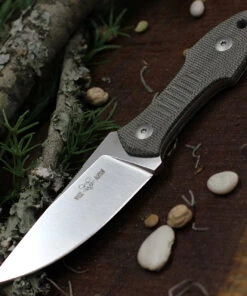 GiantMouse GMF3 Fixed Blade GMF3-GRN-Satin, 3.25" N690 Satin Plain Blade, Green Canvas Micarta Handle