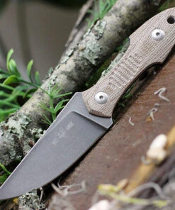 GiantMouse GMF3-P Fixed Blade GMF3P-NAT-PVD, 3.25" N690 PVD Plain Blade, Natural Canvas Micarta Handle