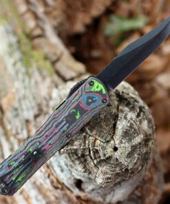 Heretic Knives Heretic Manticore X OTF Automatic - Awesome 80's CF / Blk Alum (3.7" Blk DLC Bowie) H030B-6A-CF80's