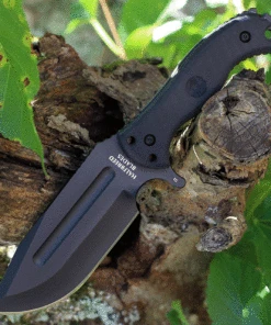 Halfbreed Blades Large Bush Knife LBK-01, 5.7" K110 D2 Teflon Coated Plain Fixed Blade, Black G-10 Handle with Molded Kydex Sheath