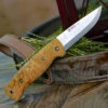 Helle Bleja 625, 3.35" Triple Laminated Stainless Steel Drop Point Plain Blade, Curly Birch Handle