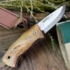 Helle Kletten Lockback Folder 662, 2.12" Triple Laminated Stainless Steel Drop Point Plain Blade, Curly Birch Handle