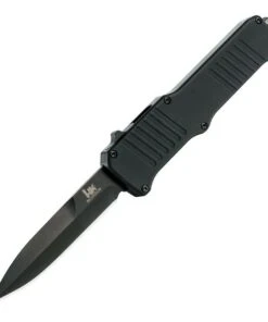 HK Knives HK Incursion OTF 3.9" 154CM Black PVD Finish Bayonet Plain Edge, Matte Black Aluminum Frame