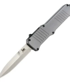 HK Knives HK Incursion OTF 3.9" 154CM Bayonet Tumbled Finish Plain Edge, Matte Grey Aluminum Frame