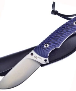 Hen & Rooster, 4" Satin Stainless Steel Fixed Blade, Black & Blue G-10 Textured Handle w/Black Leather Sheath