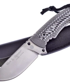 Hen & Rooster, 4" Satin Stainless Steel Fixed Blade, Black & White G-10 Textured Handle w/Black Leather Sheath