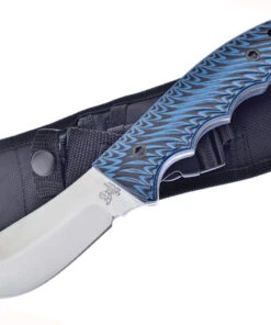 Hen & Rooster Skinner, HR-005BL, 4" Satin Stainless Steel Skinner, Black & Blue G-10 Sculpted Handle w/Black Nylon Sheath