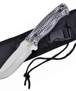 Hen & Rooster Tactical Fixed Blade, HR-006BLK, 3.75" Satin Stainless Steel, Black & White G-10 Handle w/Black Nylon Sheath
