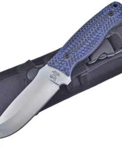 Hen & Rooster Tactical Fixed Blade, HR-006BL, 3.75" Satin Stainless Steel, Black & Blue G-10 Handle w/Black Nylon Sheath