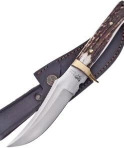 Hen & Rooster, HR-184, Deer Stag Handle Fixed Blade, 5.5" Stainless Steel Trailing Point Fixed Blade