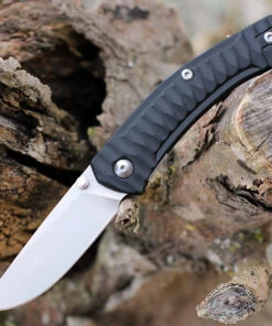 GiantMouse ACE Iona Liner Lock, 2.9" Stonewashed M390 Drop Point Blade, Anso Textured Black FRN Handle -Knifeworks Sales Store IONA BLKT.2 56160.1611764270