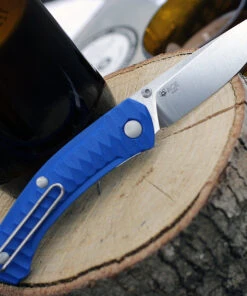 GiantMouse ACE Iona Liner Lock, 2.9" Satin M390 Drop Point Blade, Anso Textured Blue G-10 Handle -Knifeworks Sales Store IONA BLUE G10.1 56518.1611777501