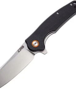 CJRB Cutlery Crag Liner Lock J1904-BKF, 3.3" D2 Stonewash Plain Blade, Black G-10 Handle