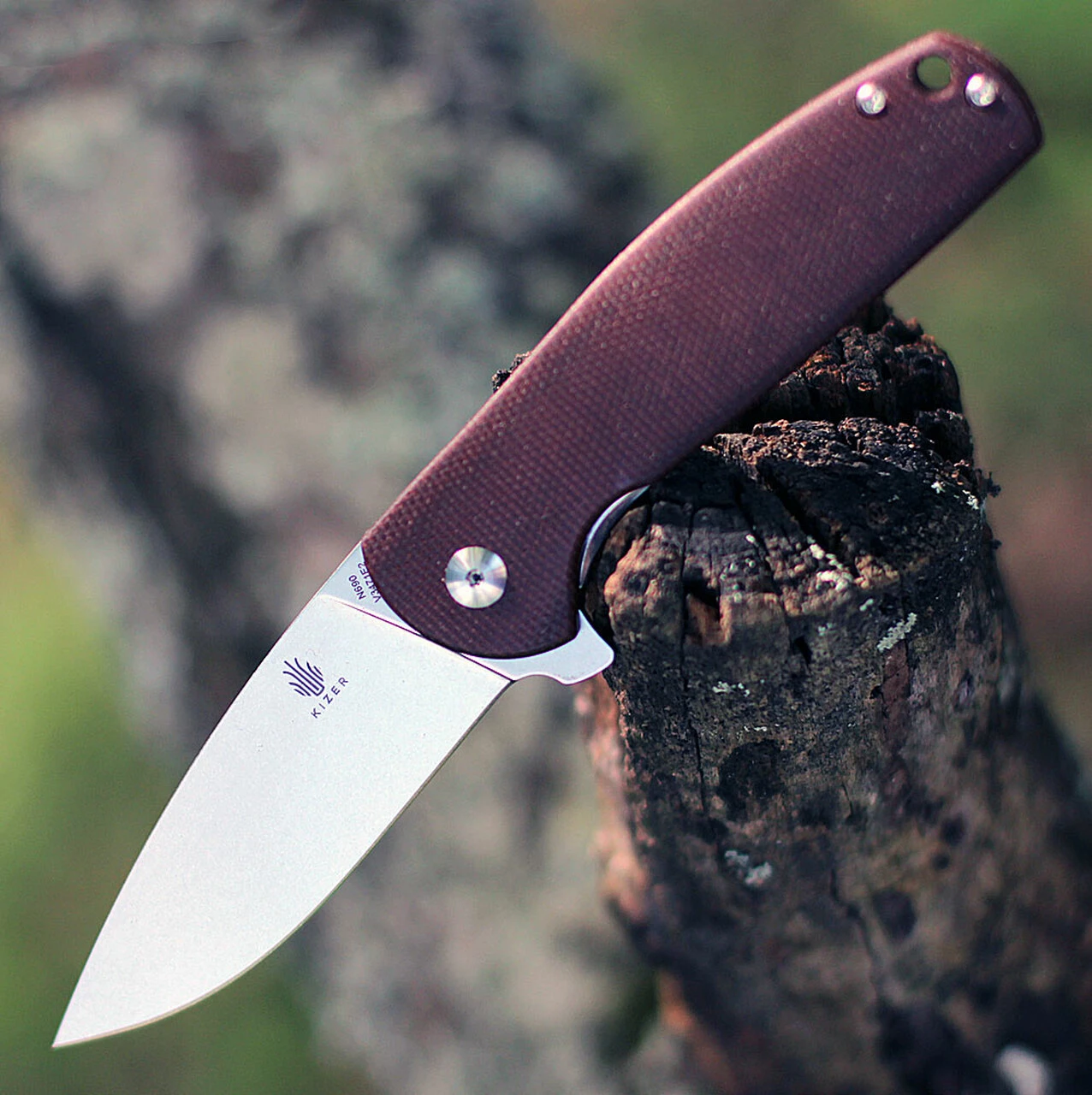 Kizer Cutlery Kizer Gemini Micarta V3471E2, 3.1" N690 Stonewash Plain Blade, Brown Micarta Handle 1 Kizer Cutlery Kizer Gemini Micarta V3471E2, 3.1" N690 Stonewash Plain Blade, Brown Micarta Handle