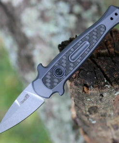 Kershaw Knives Kershaw 7130 Launch 12CA Mini Stiletto, 1.9 " CPM154 Stonewashed Plain Blade, Grey Aluminum w/ Carbon Fiber Insert Handle