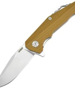 Kubey Knife Kubey 216 KUB216A, 3.3" D2 Sand Blast Finish Plain Blade, Tan G-10 Handles