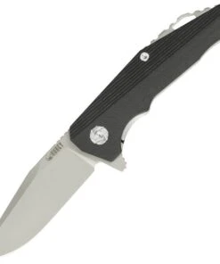 Kubey Knife Kubey 216 KU216D-S, 3.3" D2 Sand Blast Finish Plain Blade, Black G-10 Handles