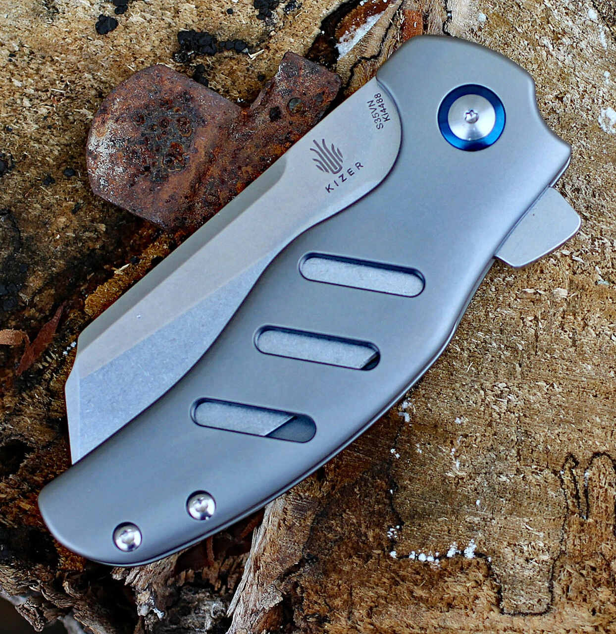 Kizer Cutlery Kizer Ki4488 C01C Sheepdog Knives, 3.3" CPM-S35VN Stonewash Blade, Titanium Handle 3 Kizer Cutlery Kizer Ki4488 C01C Sheepdog Knives, 3.3" CPM-S35VN Stonewash Blade, Titanium Handle - Image 3