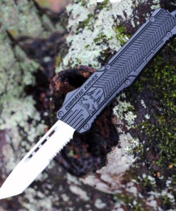 CobraTec Knives LBCTK-1LTS Tanto Large CTK-1 Black, 3.75" D2 Steel Partially Serrated Blade, Black Aluminum Handle