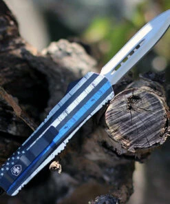 Templar Knife Co. Templar Knife Large OTF Back The Blue L-BTB-13-2, 3.5" 440C Satin Dagger Blade, Aluminum Zinc Handle -Knifeworks Sales Store LBTB132 85436.1604695924