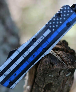 Templar Knife Co. Templar Knife Large OTF Back The Blue L-BTB-13-2, 3.5" 440C Satin Dagger Blade, Aluminum Zinc Handle -Knifeworks Sales Store LBTB 37647.1604695924