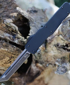 Templar Knife Co. Templar Premium Lightweight Slim OTF -Alum. Blk Rubber (3.25" D2 Blk Tanto) MA-BR-22-1