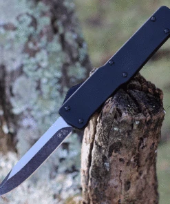 Templar Knife Co. Templar Premium Lightweight Slim OTF -Alum. BLK Rubber (3.25" D2 Blk Drop Point) MA-BR-32-1