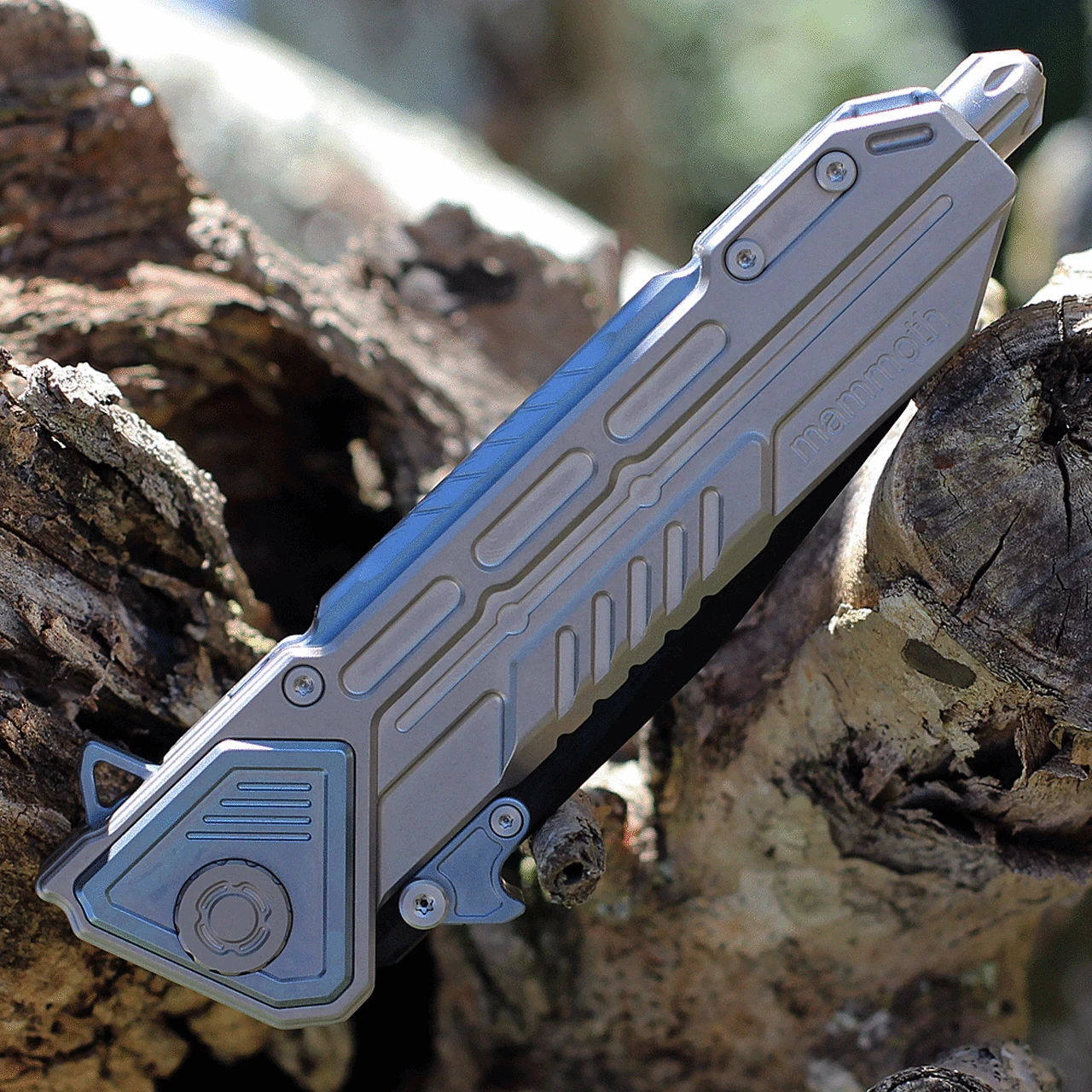 Maxace Knives Mammoth - Grey / Blue Ti (4.33" Black Drop Point) MM02 3 Maxace Knives Mammoth - Grey / Blue Ti (4.33" Black Drop Point) MM02 - Image 3