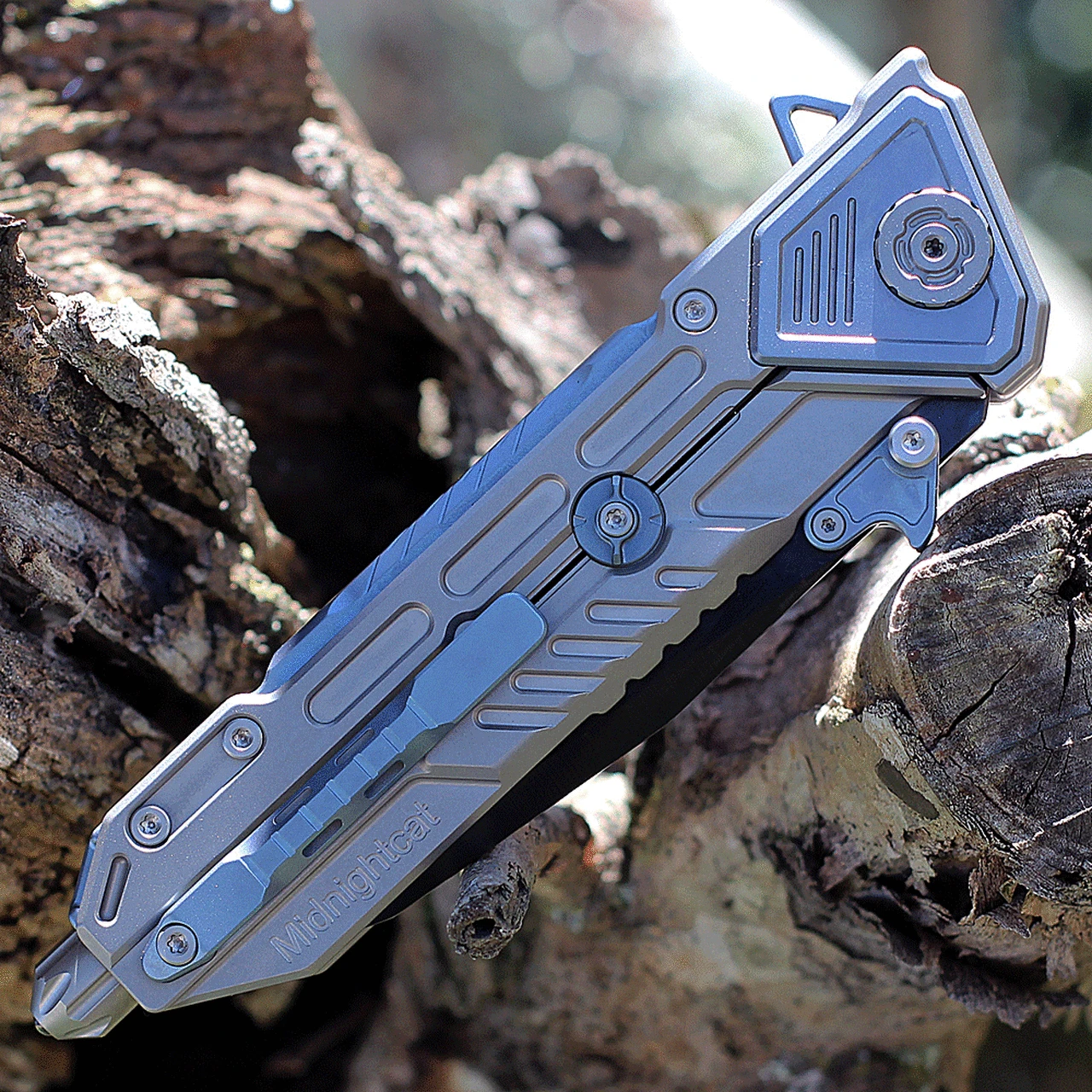 Maxace Knives Mammoth - Grey / Blue Ti (4.33" Black Drop Point) MM02 4 Maxace Knives Mammoth - Grey / Blue Ti (4.33" Black Drop Point) MM02 - Image 4