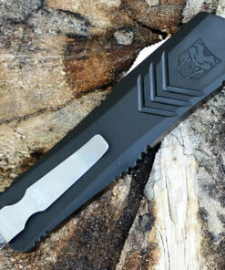 CobraTec Black FS-X OTF Knife CTKMBLKFS-XMDS, 3" D2 Steel Drop Point Serrated Blade, Black Aluminum Handle -Knifeworks Sales Store MBLKFS XMDS.3 82825.1583253083