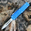 CobraTec Blue FS-X OTF Knife CTKMBLUFS-XMDAG2SS, 3" D2 Steel Dagger Double Serrated Blade, Blue Aluminum Handle