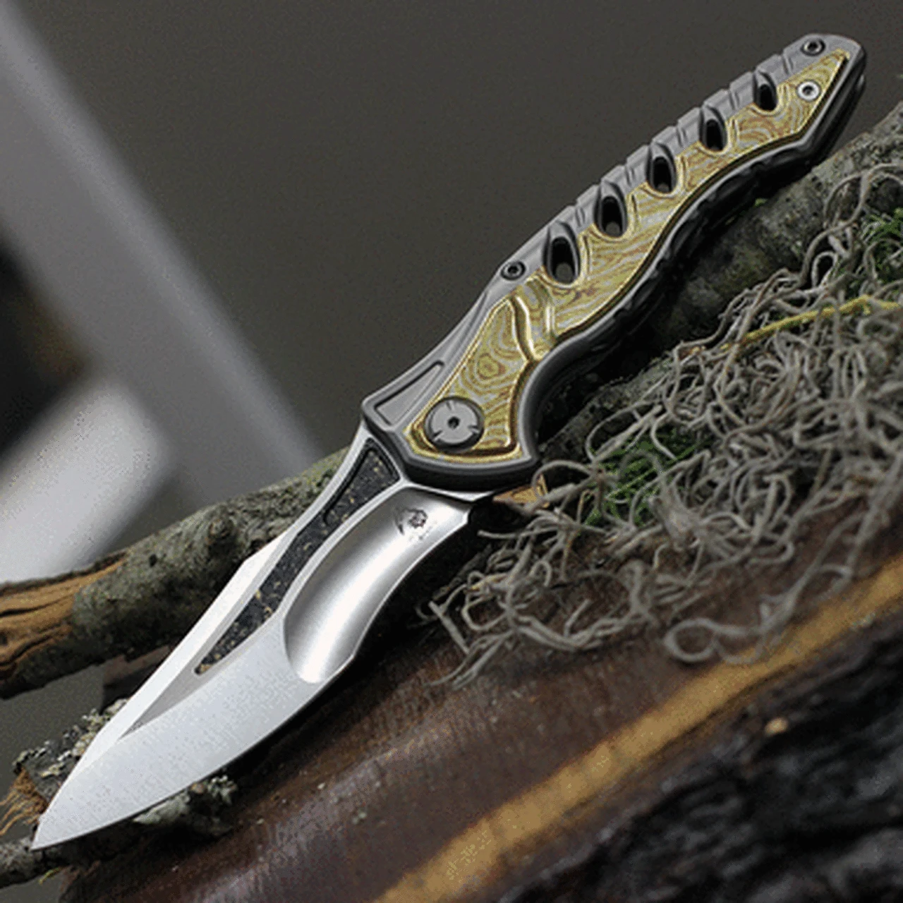 Maxace Knives Hive - Titanium / Gold Mokume (4.25" Satin) MCH03 1 Maxace Knives Hive - Titanium / Gold Mokume (4.25" Satin) MCH03