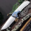 Maxace Knives Goliath 2.0 MGL204, 4.33" Bohler K110 Satin Plain Blade, White G-10 Handle w/Blue Bolster
