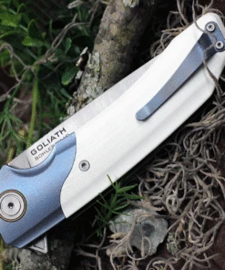 Maxace Knives Goliath 2.0 MGL204, 4.33" Bohler K110 Satin Plain Blade, White G-10 Handle w/Blue Bolster -Knifeworks Sales Store MGL204.2 85234.1620831865