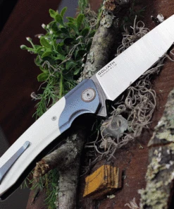 Maxace Knives Goliath 2.0 MGL204, 4.33" Bohler K110 Satin Plain Blade, White G-10 Handle w/Blue Bolster -Knifeworks Sales Store MGL204 26584.1620831806