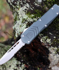 CobraTec Knives MGYFS-XMDS Medium FS-X Grey, 3.0" D2 Steel Drop Point Serrated Blade, CNC Aviation Aluminum Handle