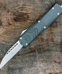 CobraTec Gray FS-X OTF Knife CTKMGRYFS-XMWNS, 3" D2 Steel Wharncliff Plain Blade, Gray Aluminum Handle
