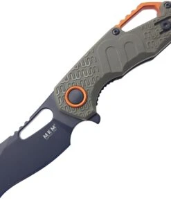 MKM - Maniago Knife Makers Isonzo Black Coated Hawkbill Blade, OD Green FRN Handle, Orange Aluminium Spacer
