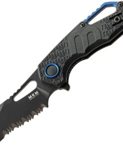 MKM - Maniago Knife Makers Isonzo Black Coated Serrated Hawkbill Blade, Black FRN Handle, Blue Aluminium Spacer