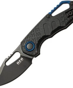 MKM - Maniago Knife Makers Isonzo Black Coated Clip Point Blade, Black FRN Handle, Blue Aluminium Spacer