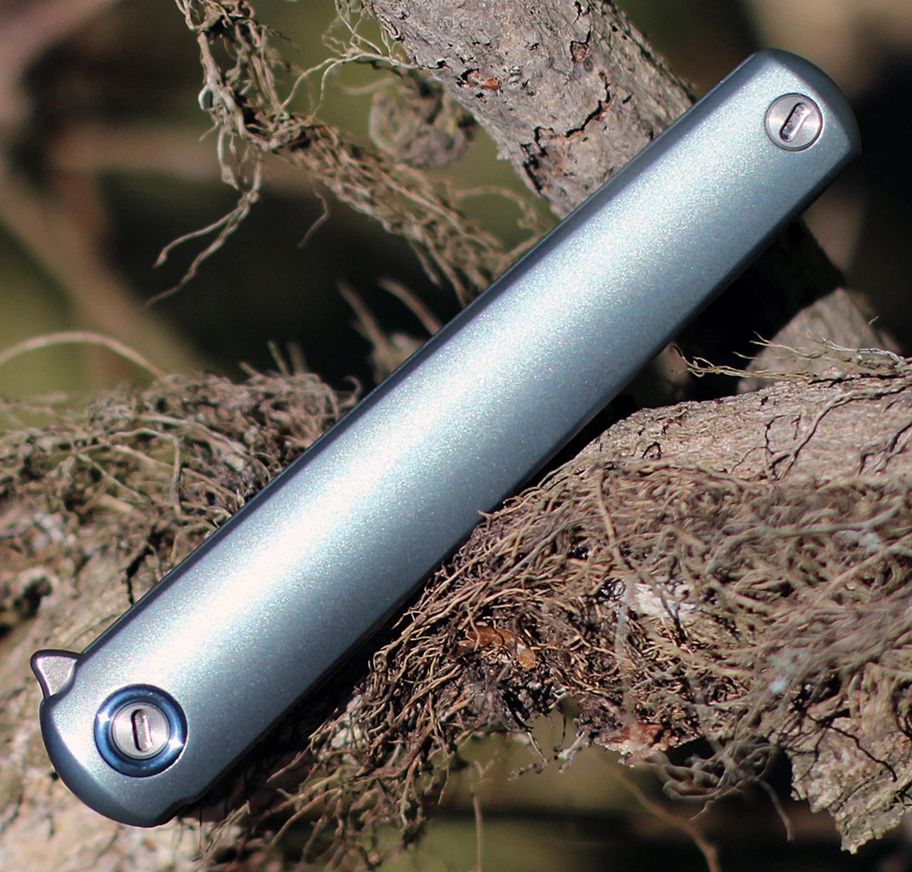 MKM - Maniago Knife Makers, Zieba Flame Flipper, FL01-TBSW, 2.9" Stonewashed Drop Point Blade, Blue Titanium Handle 4 MKM - Maniago Knife Makers, Zieba Flame Flipper, FL01-TBSW, 2.9" Stonewashed Drop Point Blade, Blue Titanium Handle - Image 4