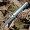 MKM - Maniago Knife Makers, Zieba Flame Flipper, FL01-TBSW, 2.9" Stonewashed Drop Point Blade, Blue Titanium Handle